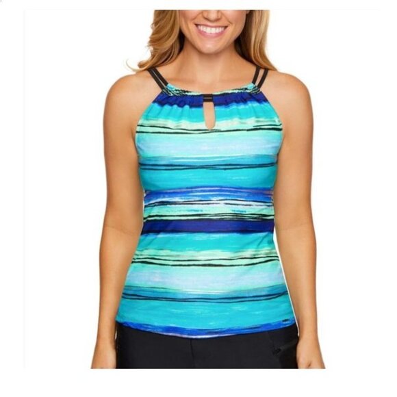 Beach Diva Women's Stripe Tankini Top,  Adj. Straps, Built in Bra SIZE 16 - Picture 1 of 6